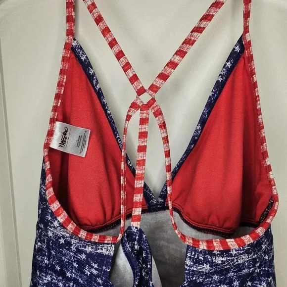 Mossimo Red White Blue Patriotic 4th Of July Swim Tankini Lined Bra Size Large - Picture 3 of 6
